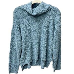 Bobeau Peacock Blue Popcorn Knit Loose Turtleneck Sweater Style MT9KNBR
